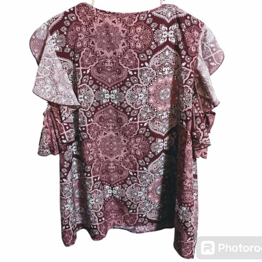 WEEKEND SUZANNE BETRO womens Cold Shoulder Blouse Pink Red 2X - Picture 4 of 6